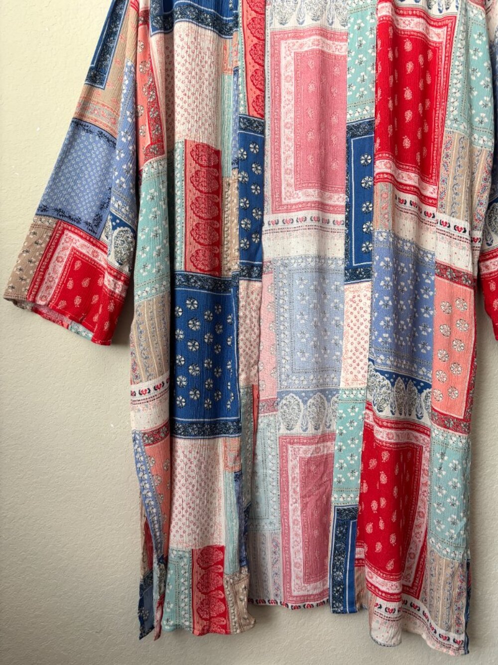 Wonderly L/XL Boho Patchwork Printed Longline Open Front Kimono Duster - Picture 5 of 10